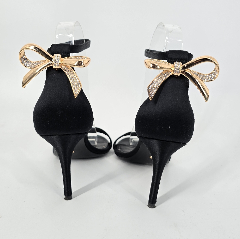 Stella Luna Black Satin Strappy Black Sandals Gold Bow Size 38